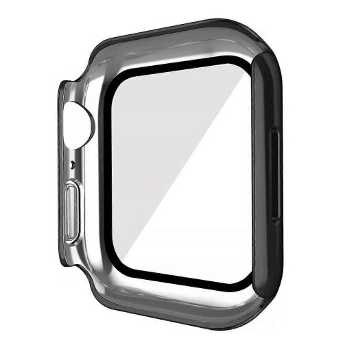 (Multicolor, Silver) Apple Watch Series 9/8/7 45mm Tempered Glass Case with Dustproof Button Cover 2