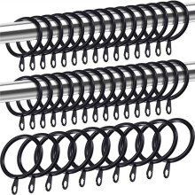 50 Pack Metal Drapery Curtain Rod Rings Rod Hanging Drape Sliding Eyelet Black Rings for Window Door Shower Bathroom