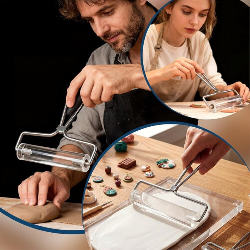 Conjunto de 2 Rolos para Argila Acrílica de 4 e 6 Polegadas com Cabo de Aço para Impressão Artesanal DIY 1