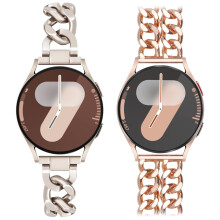 2 Pack 20mm Cowboy Chain Metal Watch Band for Samsung Galaxy Watch 7 6 5 4, Adjustable Women Stainless Steel Strap