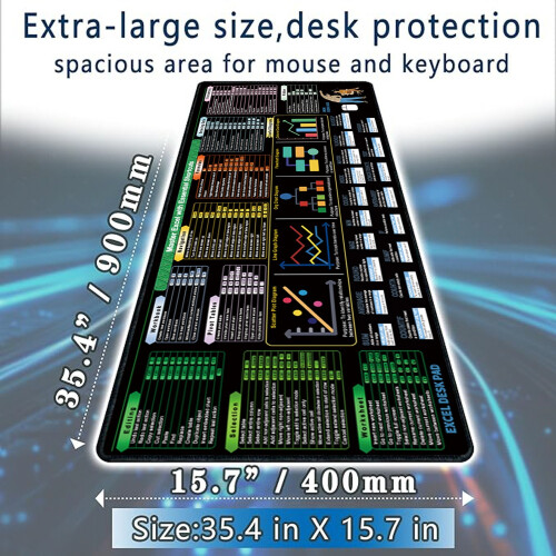 Large Excel Keyboard Mouse Pad - 400x900mm Natural Rubber Desk Mat  3mm 2