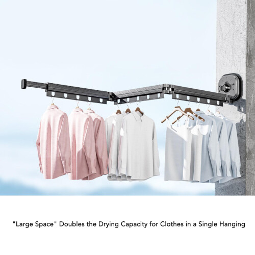 Grey Tri Fold Wall Mounted Drying Rack Retractable 2
