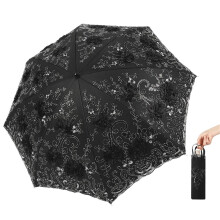 Black Lace Umbrella with Elegant Embroidered Canopy, Vintage Parasol for Dual Rain‑Sun Protection