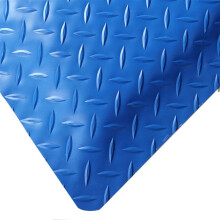 Blue Anti Fatigue Mat 90x60cm Ergonomic Diamond Plate Floor Mat with Black and Yellow Safety Border