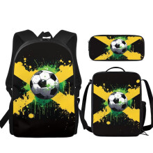 School Backpack Set for Teen Boys Girls, Lightweight Durable Laptop Bag with Lunchbox and Pencil Case, Jamaican Football Pattern