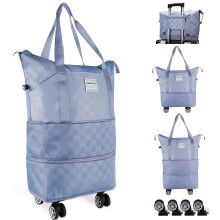 Expandable Rolling Duffle Bag with 360 Spinner Wheels, Waterproof Oxford Carry On Luggage, 2858L ABlue