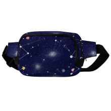 Lightweight Travel Fanny Pack Galaxy Starry Night Design with MultiPocket Twill Construction and Adjustable Strap