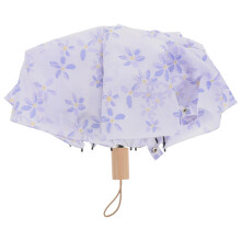 Windproof Compact Travel Umbrella for Women, Lightweight Floral Design with Wooden Handle