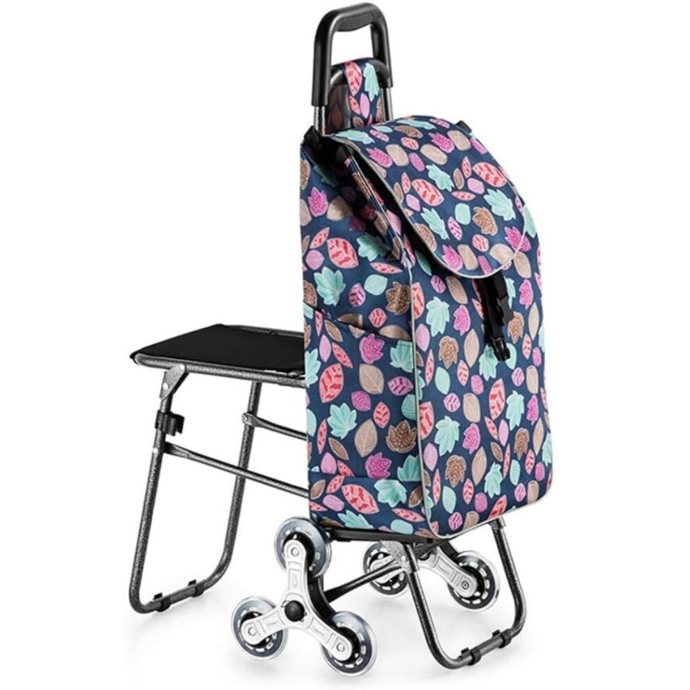 Folding Shopping Cart with Seat for Seniors, Lightweight Walker with Wheels and Handbrake Safety