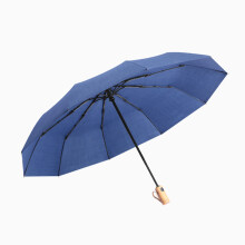 Windproof Travel Umbrella 10 Ribs Auto Open Close Compact Folding Umbrella with Wooden Handle for Men and Women Blue