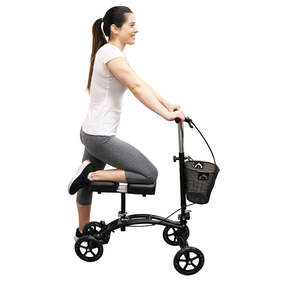 Knee Walker Scooter for Foot and Ankle Injuries, Steerable 4Wheel Design with Dual Pads and Basket