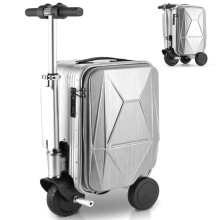 Ride On Suitcase Electric Luggage 20L Silver Airline Approved Dual Mode with USB Port and TSA Lock