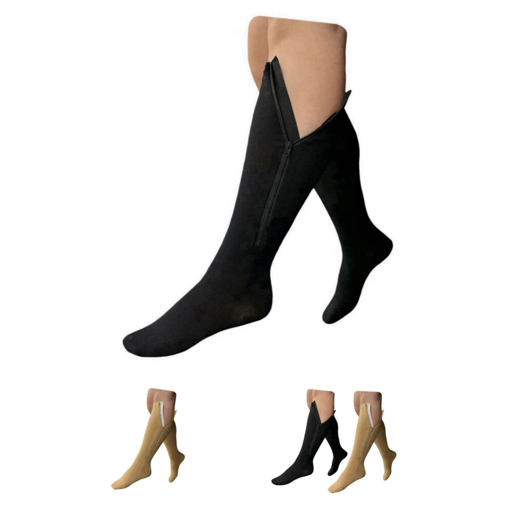 Black Plus Size Zipper Compression Socks 1520Mmhg Closed Toe Calf Support For Women Men 3XL