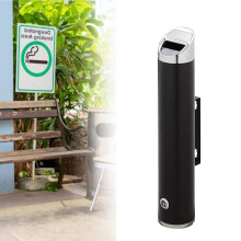 Commercial Wall Mounted Outdoor Ashtray, Rustproof Stainless Steel Smoking Bin for Patio or Indoor Use, Black