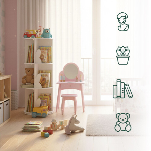 Libreria girevole per bambini, bianca, design a orecchie di coniglio 2