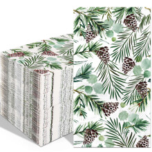 120Pcs Rustic Christmas Paper Napkins Pine Cone Design Absorbency Disposable Guest Towels for Winter Holidays