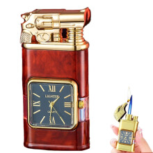 Butane Torch Lighter Windproof Dual Flame Refillable Dragon Grip with Visible Fuel Window Red