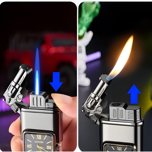 Butane Torch Lighter Windproof Dual Flame Refillable Dragon Grip with Visible Fuel Window Red 2