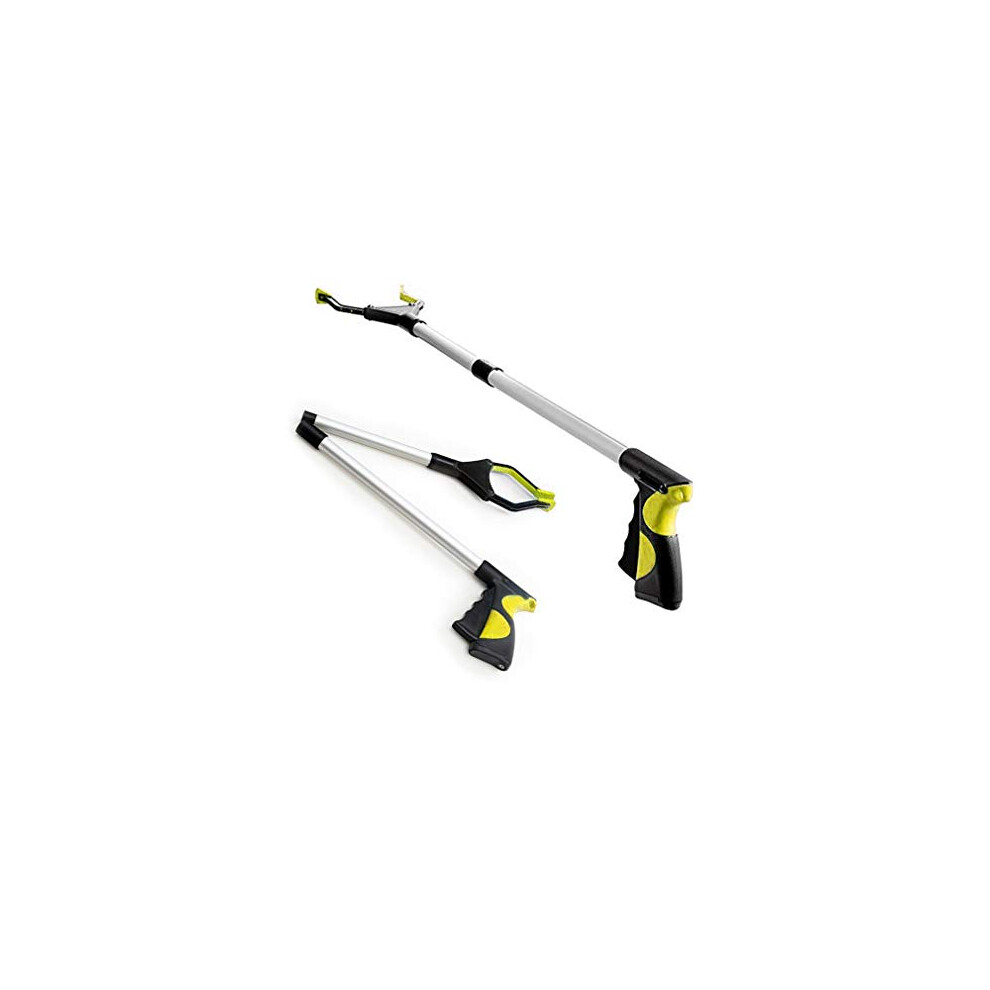 2 Pack Foldable Reacher Grabber Tool 32 Inch with 360 Rotating Jaw Long Arm Trash Pickup Aid for Elderly