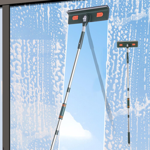 Telescopic Window Cleaning Squeegee with Detachable Rotating Head, Extendable Pole for Glass Windows (Green)