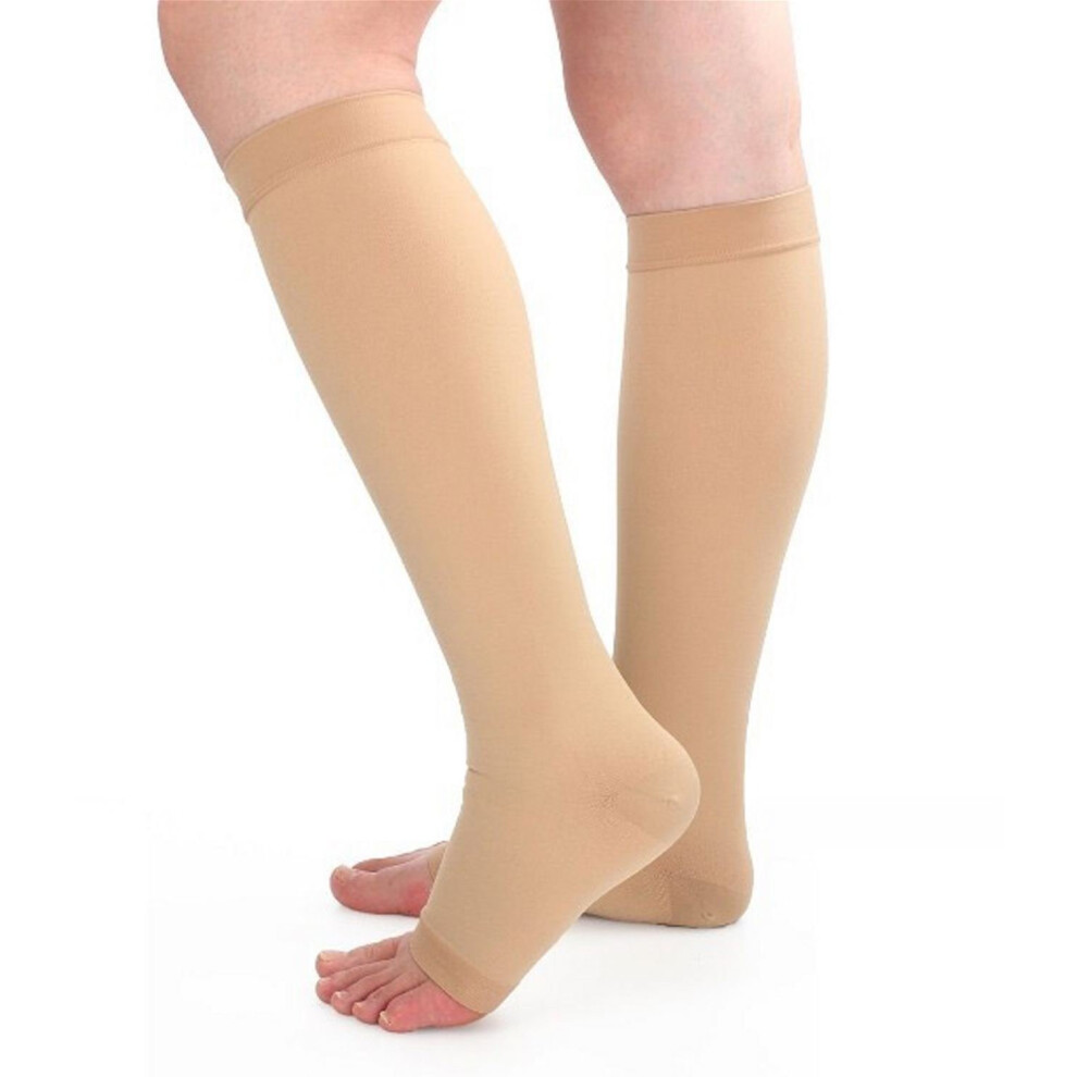 Beige Open Toe Knee Compression Socks 1520 Mmhg For Varicose Veins And Swelling Xxlarge