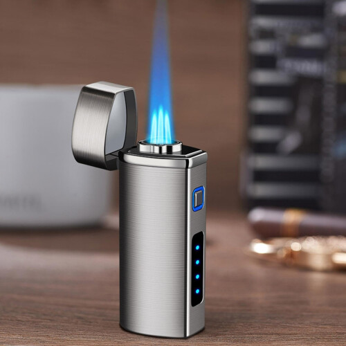 USB Rechargeable Windproof Camping Lighter Triple Jet Torch Flame with Adjustable Control Gift Box 1