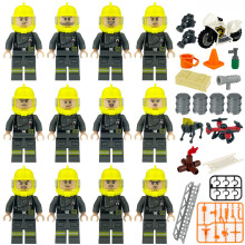 12 PCS Fire Rescue Team Small Building Block Figures with Motorcycle & Ladder Truck Toys for Kids