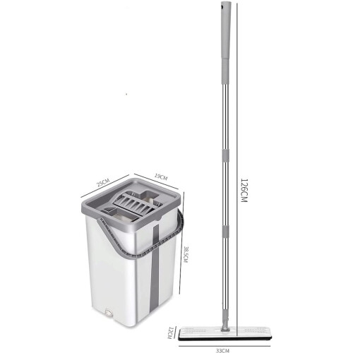 Flat Mop and Bucket Set with Hands Wringing, Dual Scraper, Reusable Microfiber Pad, 130cm Handle 1