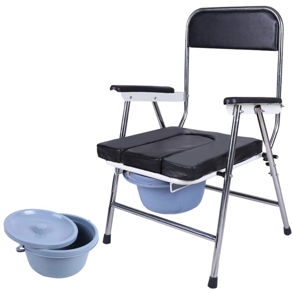 Bedside Commode Chair for Elderly and Disabled, Foldable Steel Frame with Padded Seat and Removable Bucket, Adjustable Height Design