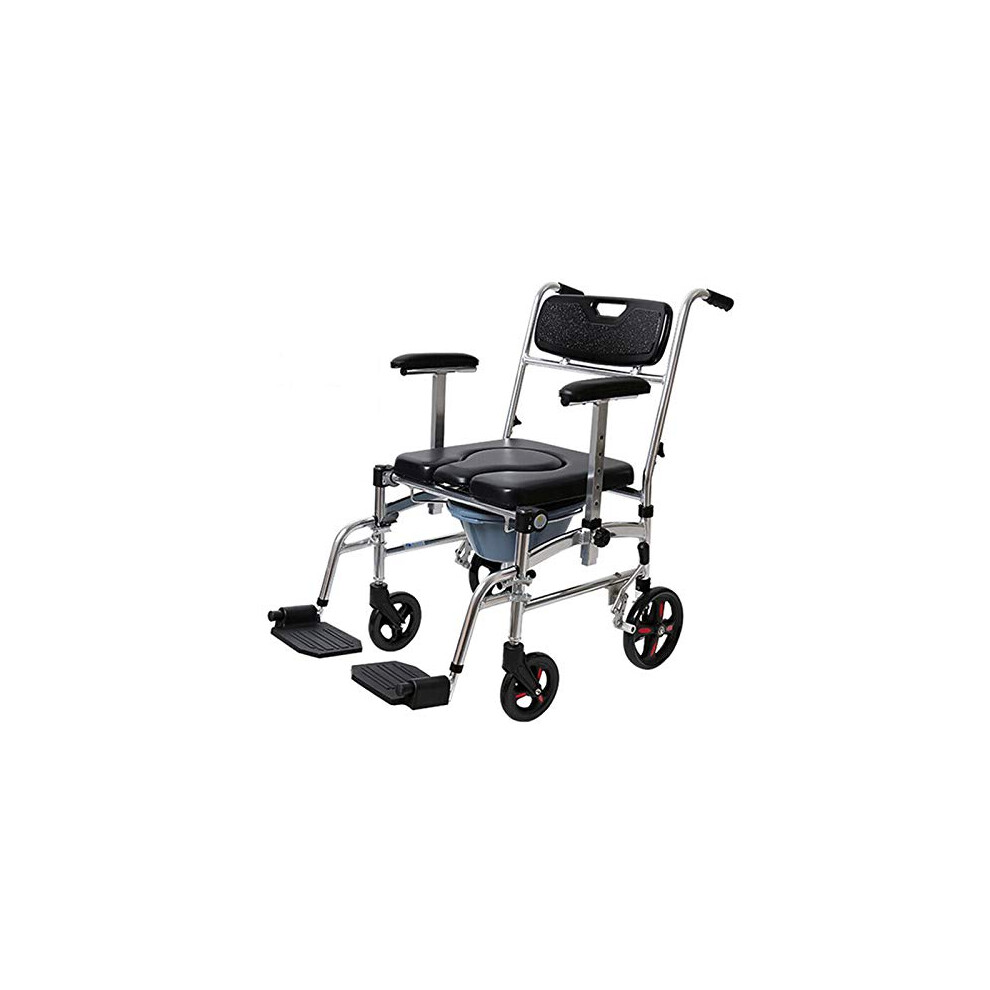 Height Adjustable Foldable Commode Chair with Wheels and Brakes for Elderly and Disabled Aluminum Alloy