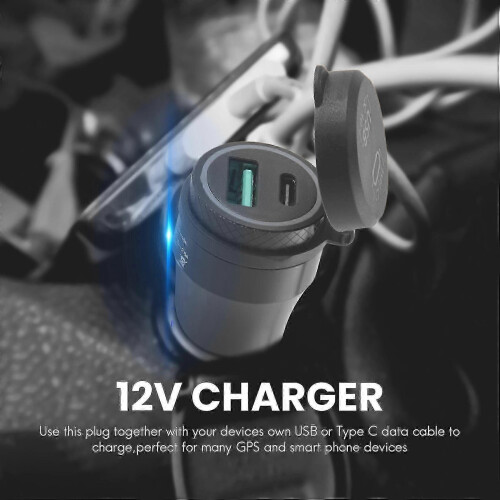 Γρήγορος φορτιστής μοτοσικλέτας USB Type-C, αδιάβροχος, τροφοδοτικό 12V/24V QC3.0 με βύ 2