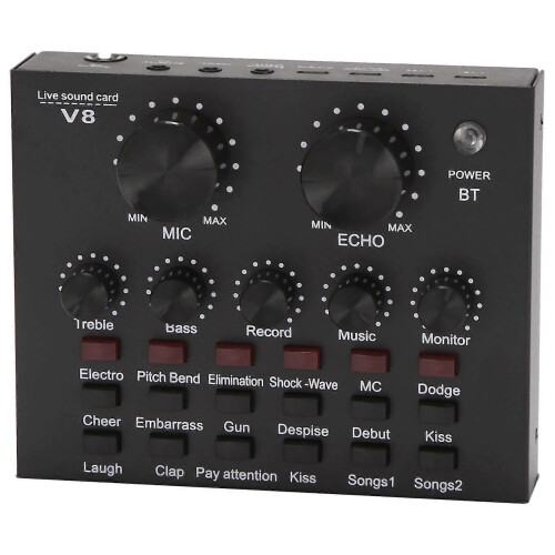 Scheda audio V8, set audio, interfaccia, microfono esterno USB, scheda audio live, funzione Bluetooth per computer, PC, telefono cellul