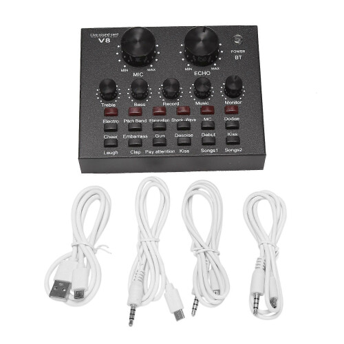 V8 Sound Card Audio Set Interface External Usb Live Microphone Sound Card Bluetooth Function for Computer Pc Mobile Phone Singing Recording 1