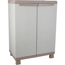 Terry Armadio Basso effetto Rattan in Resina a 2 Ante, Scaffalino a 2 Ripiani Bianco