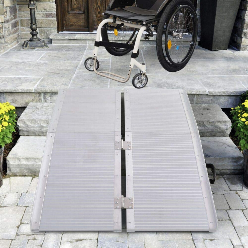 5FT Foldable Aluminum Wheelchair Ramp for Steps and Vehicles, 600lb Capacity, Skidproof Surface