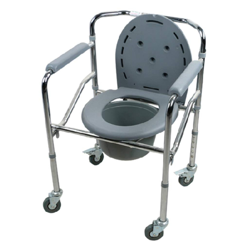 Commode Shower Chair with Wheels, Adjustable Height Folding Toilet Chair for Elderly, Removable Pail