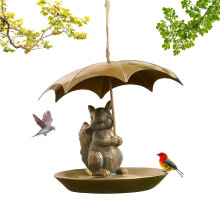 Hanging Bird Feeder Squirrel Design with Umbrella Cover, Cute Outdoor Garden Yard Decor Bird Feeder