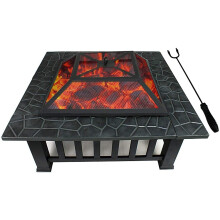 Outdoor Fire Pit and Charcoal Grill Table, Square WoodBurning Design for Patio Heating and BBQ