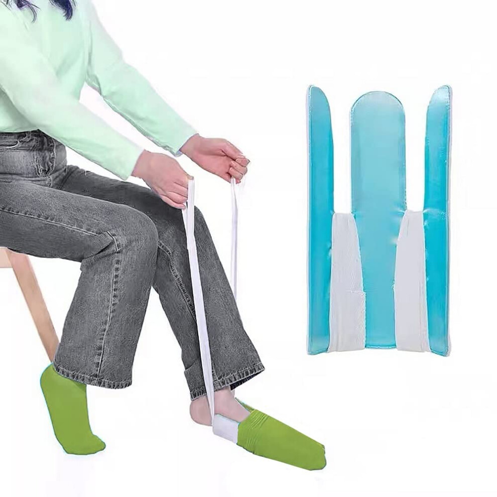 Sock Aid for Elderly and Disabled, NoBend Sock Helper with Easy Pull Strap and Soft Cloth Wrap (Light Blue)