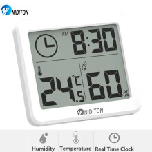 NIDITON Digital Desk Clock with Temperature and Humidity Wall Clocks for the Home Kitchen Office Desk