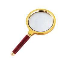 10x Magnifying Glass for Reading with Ergonomic Wooden Handle, Power Optical Lens, Red Handle