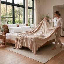 (Beige, Double: (225 x 275)cm) 100% Egyptian Cotton Flat Sheet Bed Sheets Single Double King Super King Size