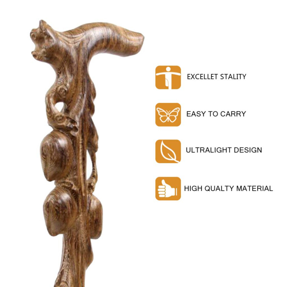 Wooden Walking Cane 34 Inch for Women, Handcrafted Solid Wood Stick with Ergonomic Handle and AntiâSlip Tip