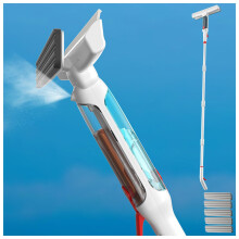 4 in 1 Window Cleaning Kit with 75in Extension Pole, Cordless Window Squeegee, Spray Bottle and Sewage Collector