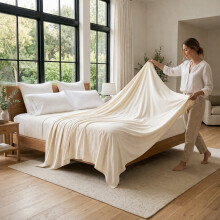 (Cream, King: (270 x 298)cm) 100% Egyptian Cotton Flat Sheet Bed Sheets Single Double King Super King Size