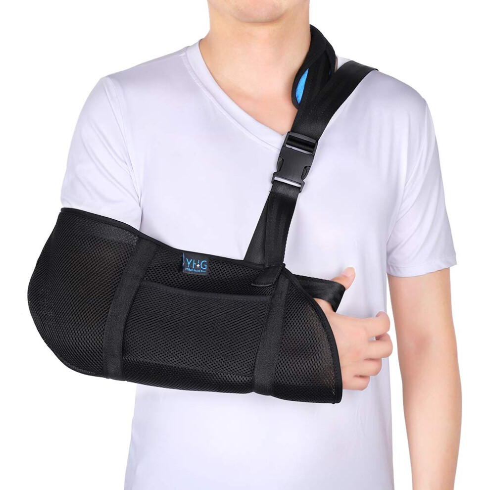 Adjustable Arm Sling with Shoulder Support, Breathable Mesh Immobilizer for Fractured Arm and Elbow