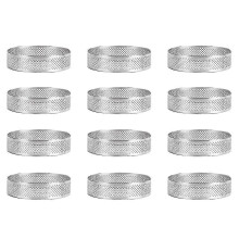 12 Pack Stainless Steel Tart Rings,perforated Cake Mousse Ring,cake Ring Mold,round Cake Baking Too