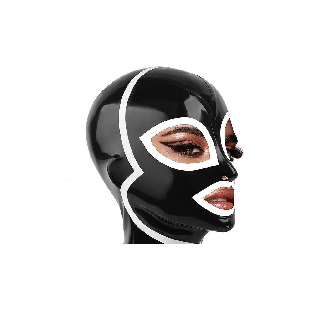 Latex Hood Mask Rubber Open Mouth Eyes and Nose with Zip for Club Wear Cosplay S
