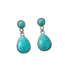 Boucles d'oreilles pendantes bohèmes rétro turquoise en forme de larme, style géométrique pour femme, style national