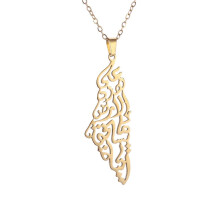 ZHOUBA Palestine Israel Outline Map Pendant Necklace Palestine Country Map Geometric Charm Necklace